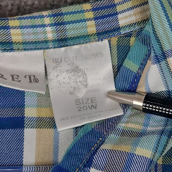 KORET WOMENS VINTAGE 90S BLUE GREEN PLAID 3/4 SLEEVE BUTTON DOWN SHIRT SIZE 20W - Picture 7 of 8